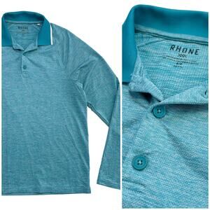 Rhone Long Sleeve Golf Polo Mens S Teal Blue Temp Zone Athletic Performance EUC